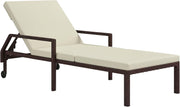 PE Rattan Sun Lounger Recliner 5 Position Wheels Cream White