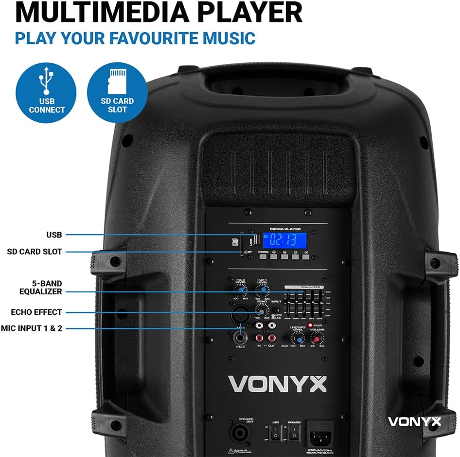 15in PA Speaker System 1000W Bluetooth DJ Karaoke Set