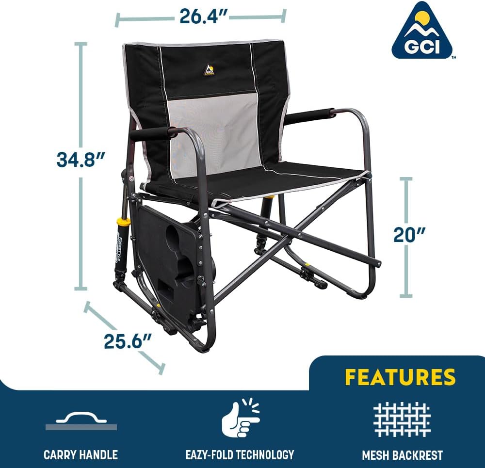 XL Folding Rocking Camping Chair with Side Table Outdoor Patio Seat