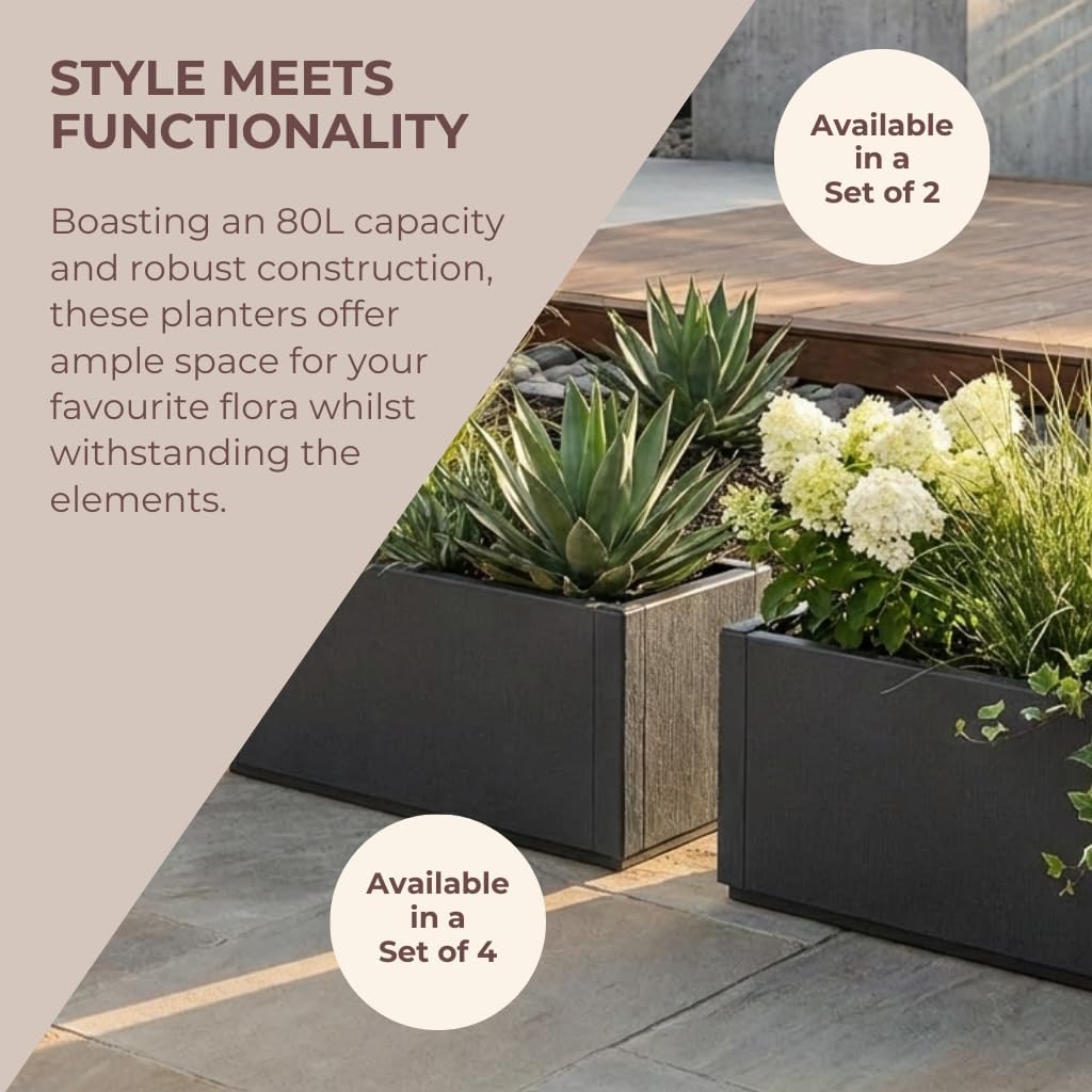 Set of 4 Large Garden Planters 80L Weatherproof Brown Pots