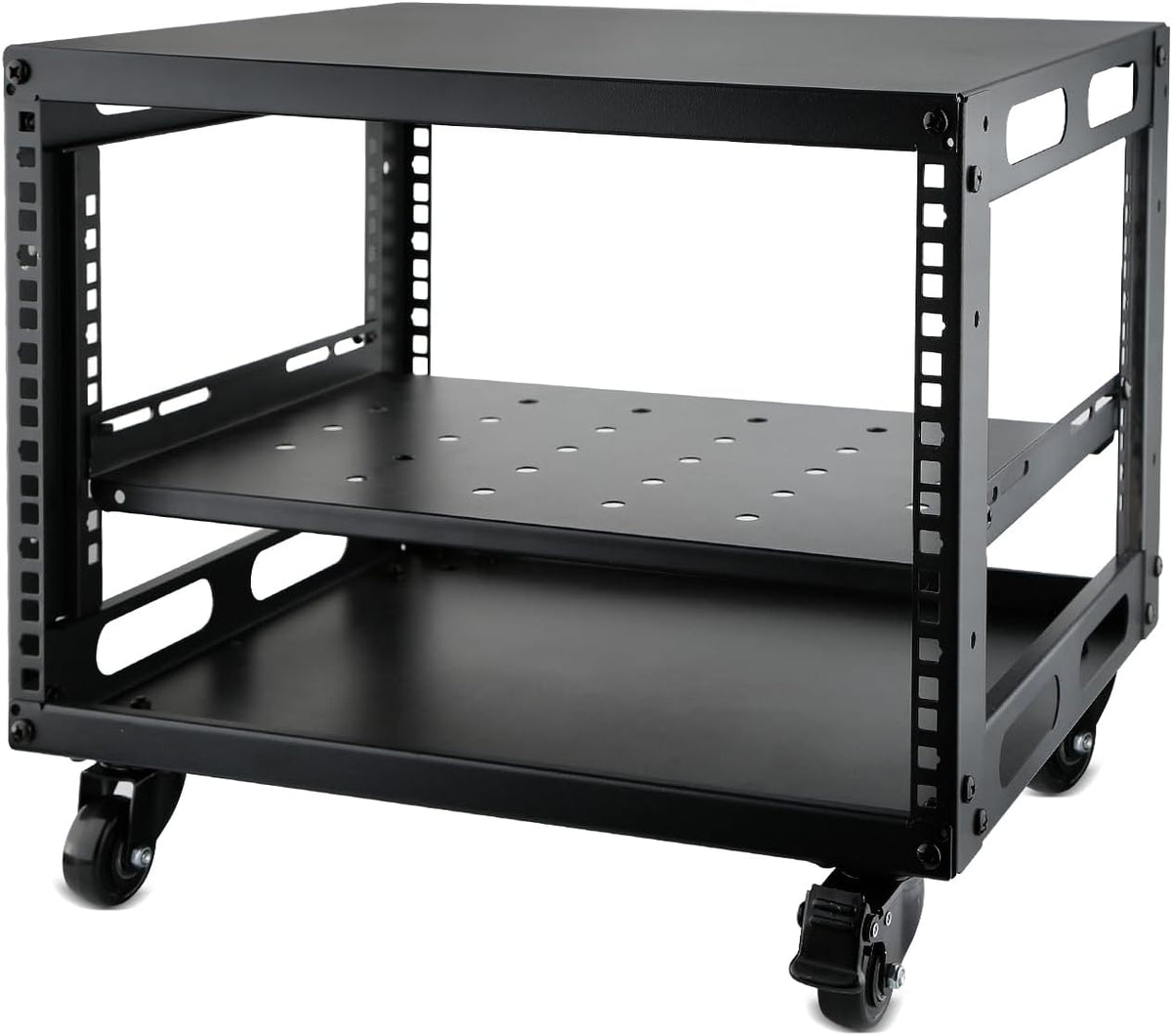 6U Open Frame Server Rack with Wheels 4 Post Mobile Stand