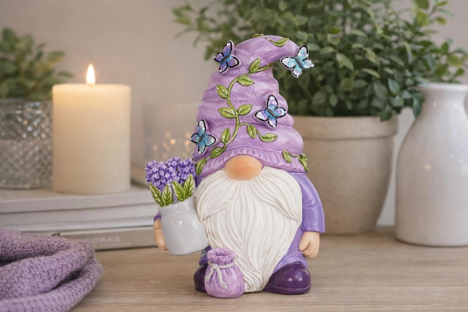 Lavender Gonk Gnome Figurine Resin Spring Easter Table Decor