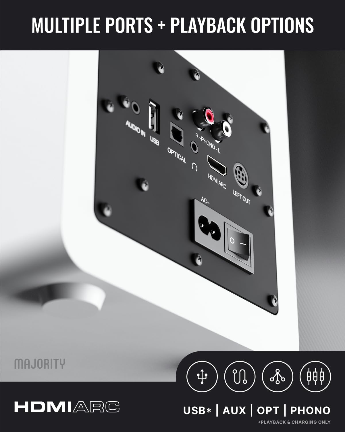 100W Active Bookshelf Speakers Bluetooth HDMI ARC Optical USB