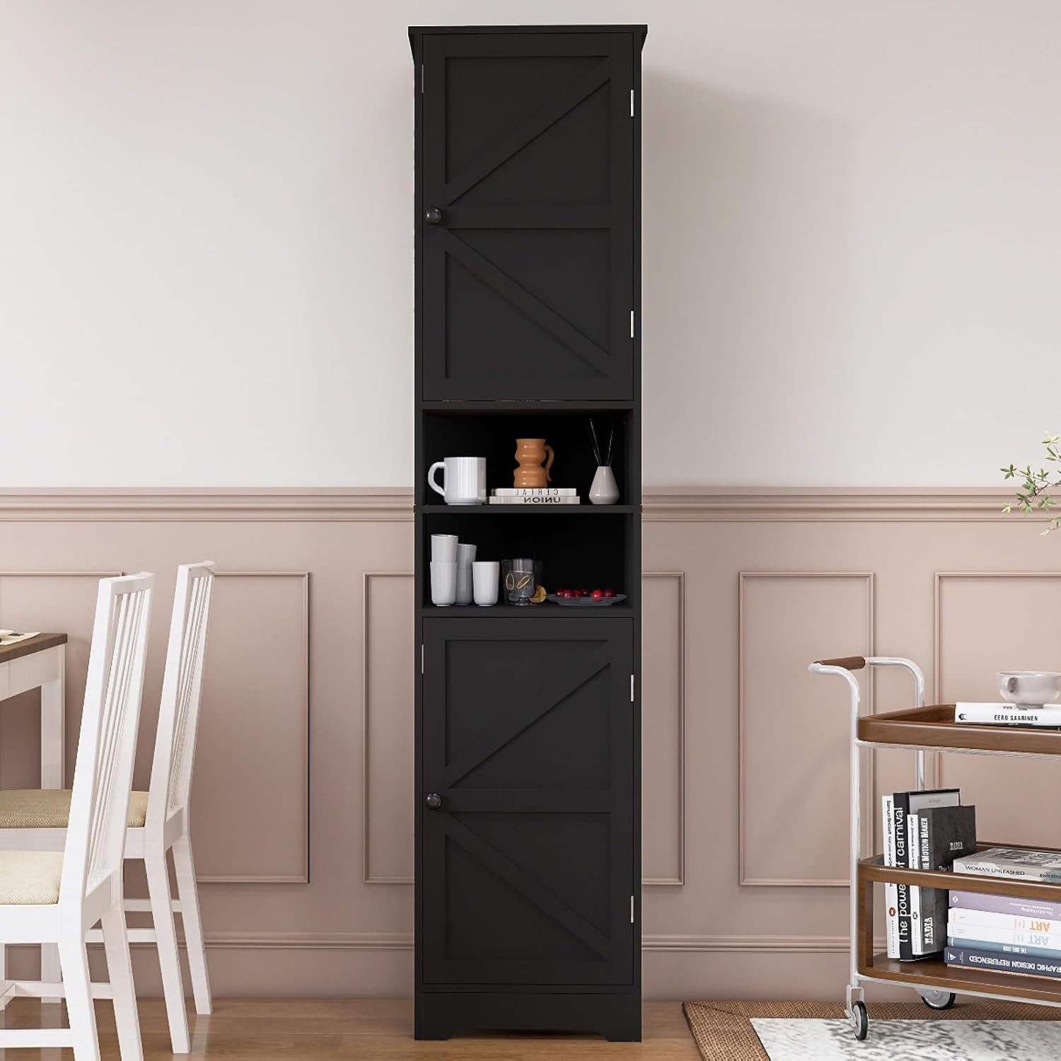 Tall Bathroom Storage Cabinet Slim Adjustable Shelf Black