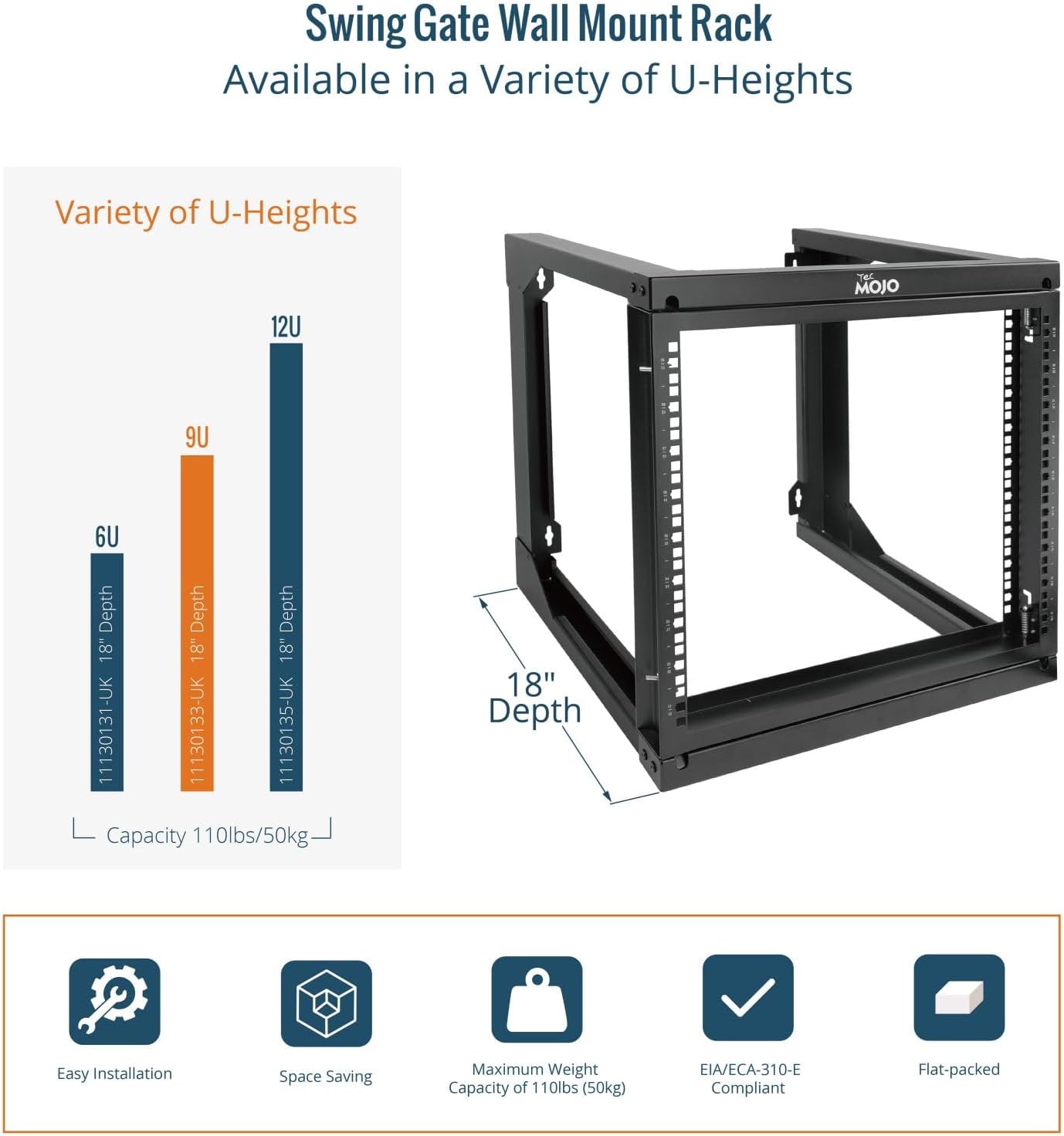 9U Wall Mount Open Frame Server Rack Swing Gate