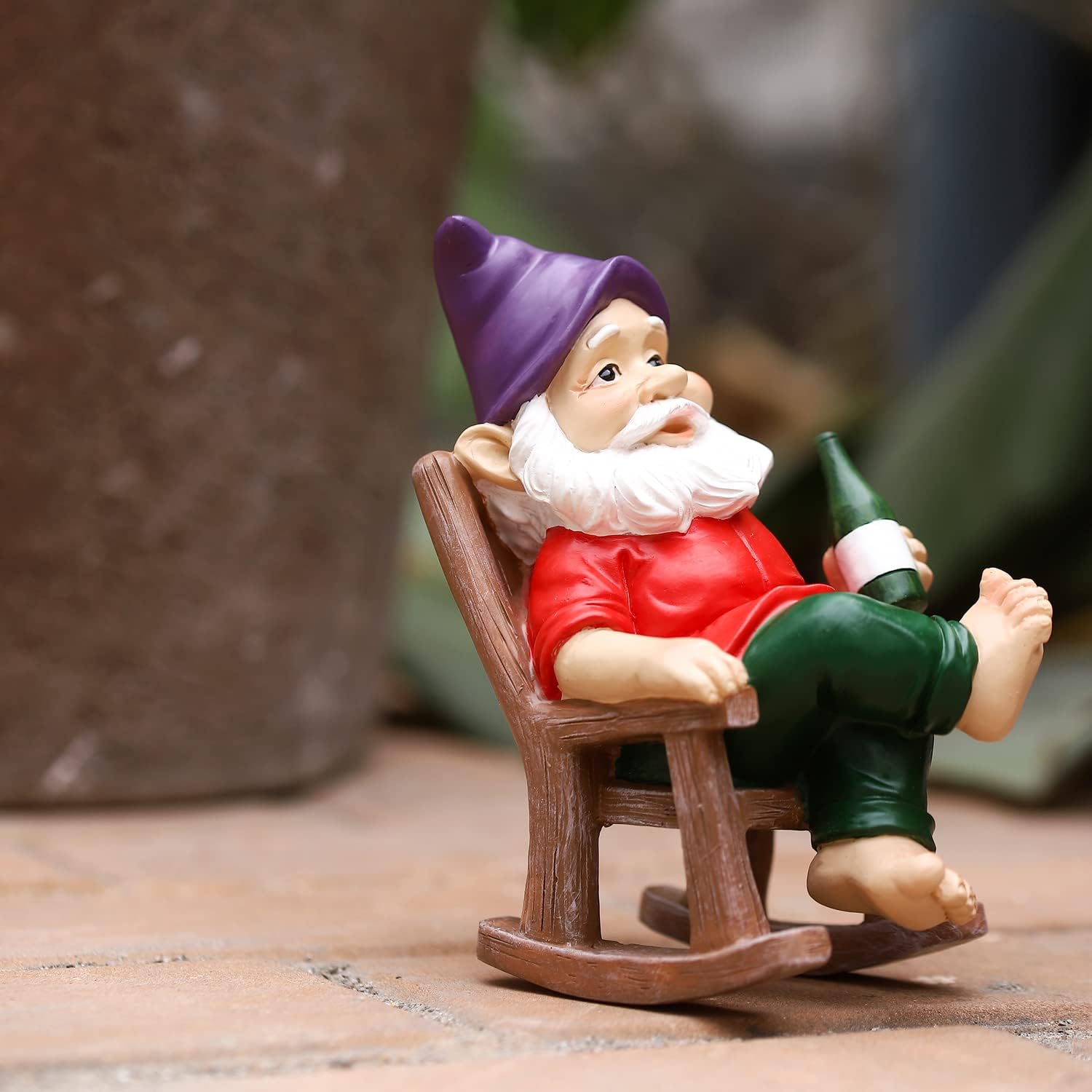 Funny Drinking Gnome Statue Resin Garden Chair Decor Outdoor