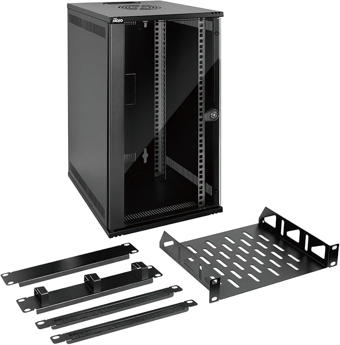 12U 10 Inch Wall Mount Data Cabinet Glass Door Black