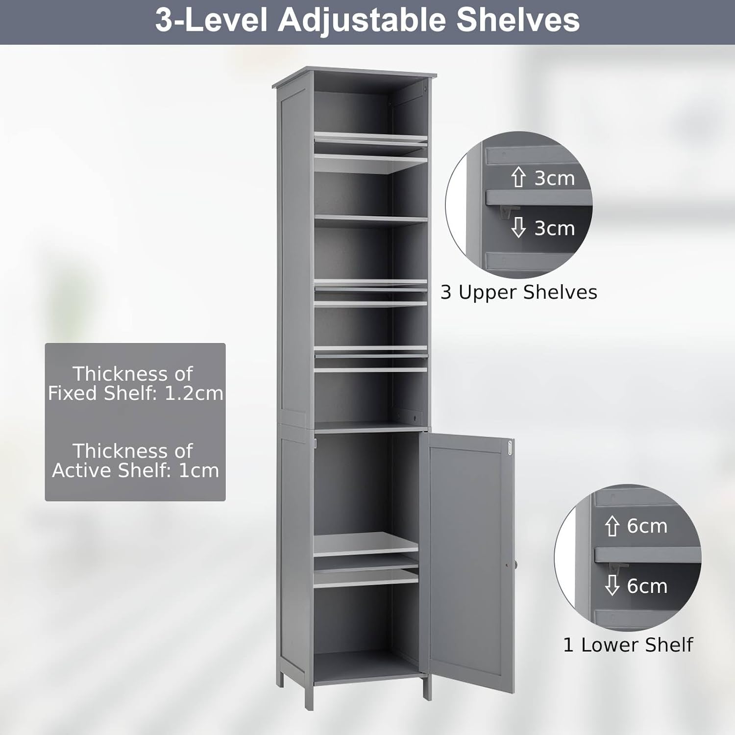 Tall Bathroom Storage Cabinet Shelf Cupboard Grey