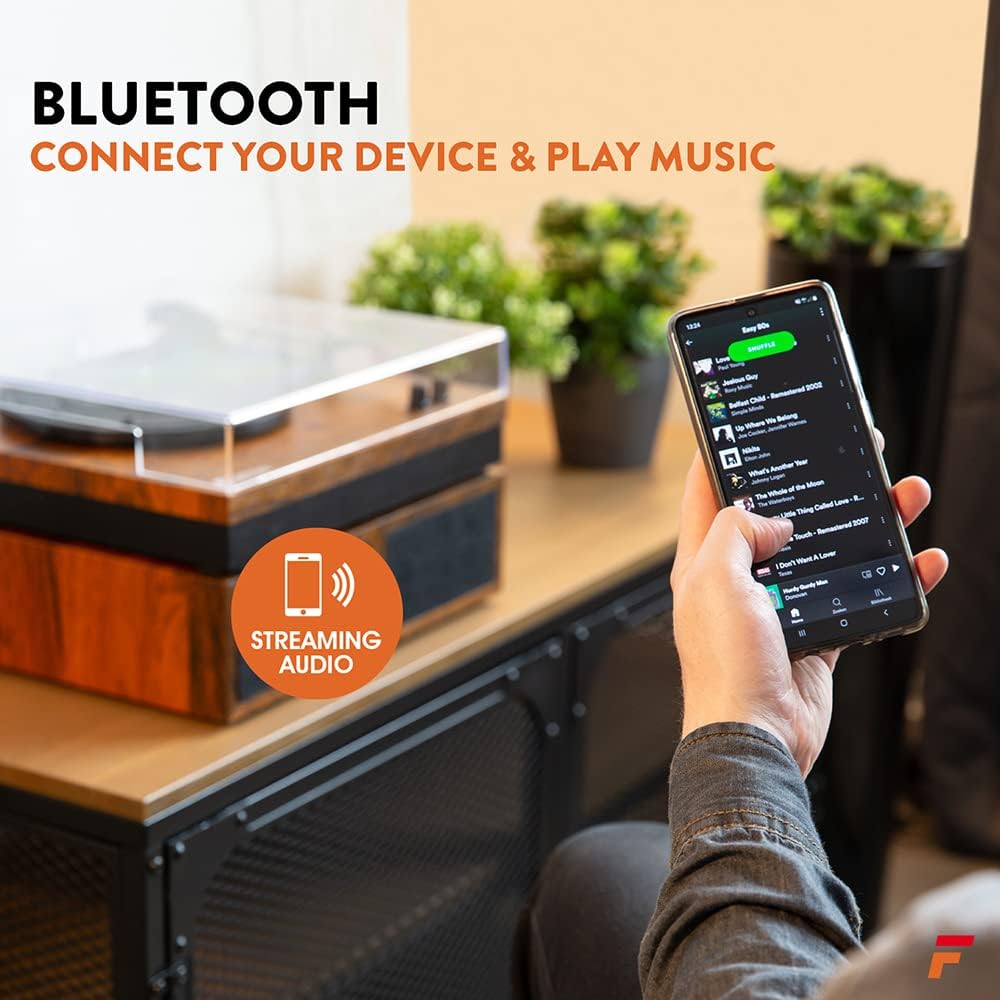Bluetooth Record Player with Speakers 3 Speed Light Wood