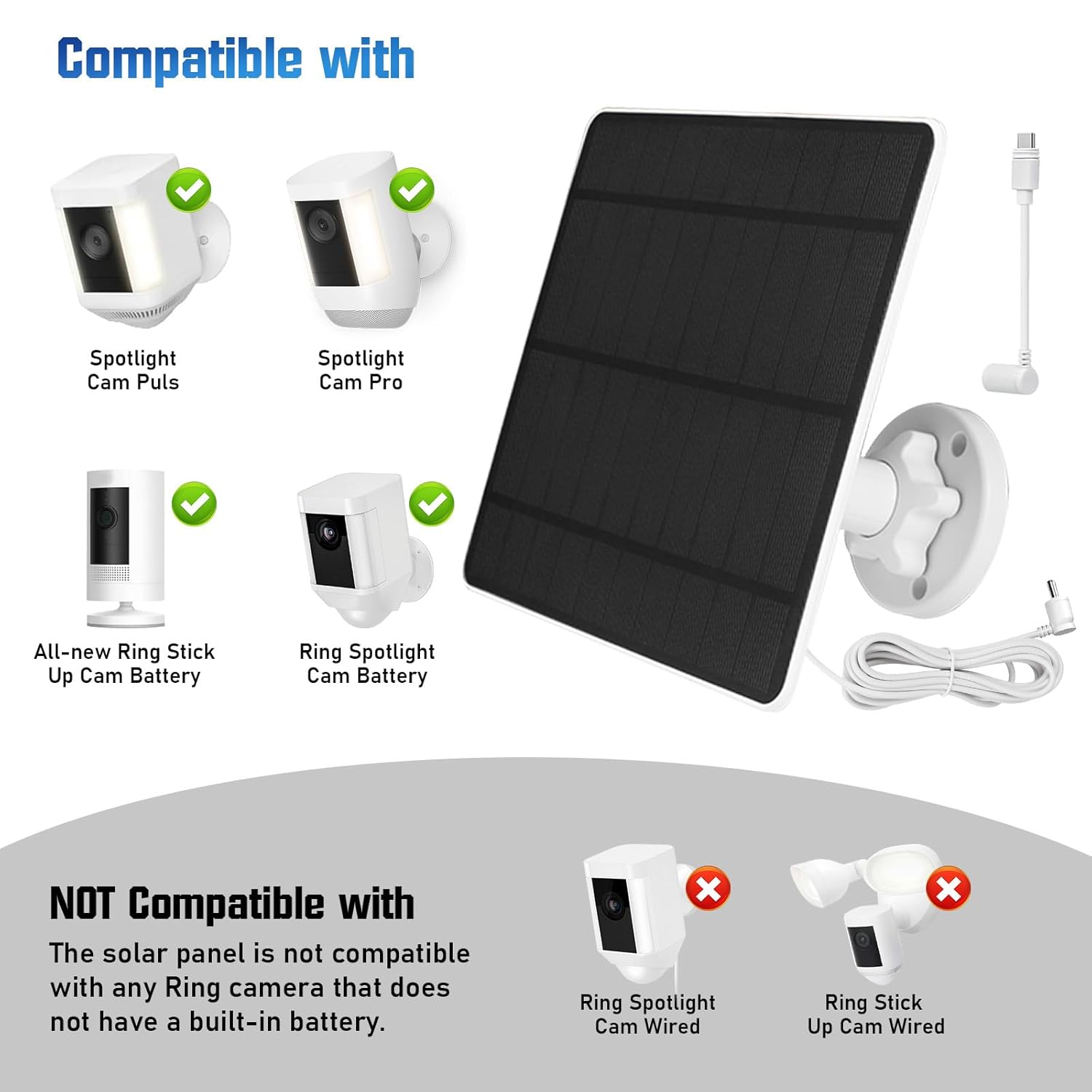 2 Pack 5W Solar Panel Charger For Battery Security Camera