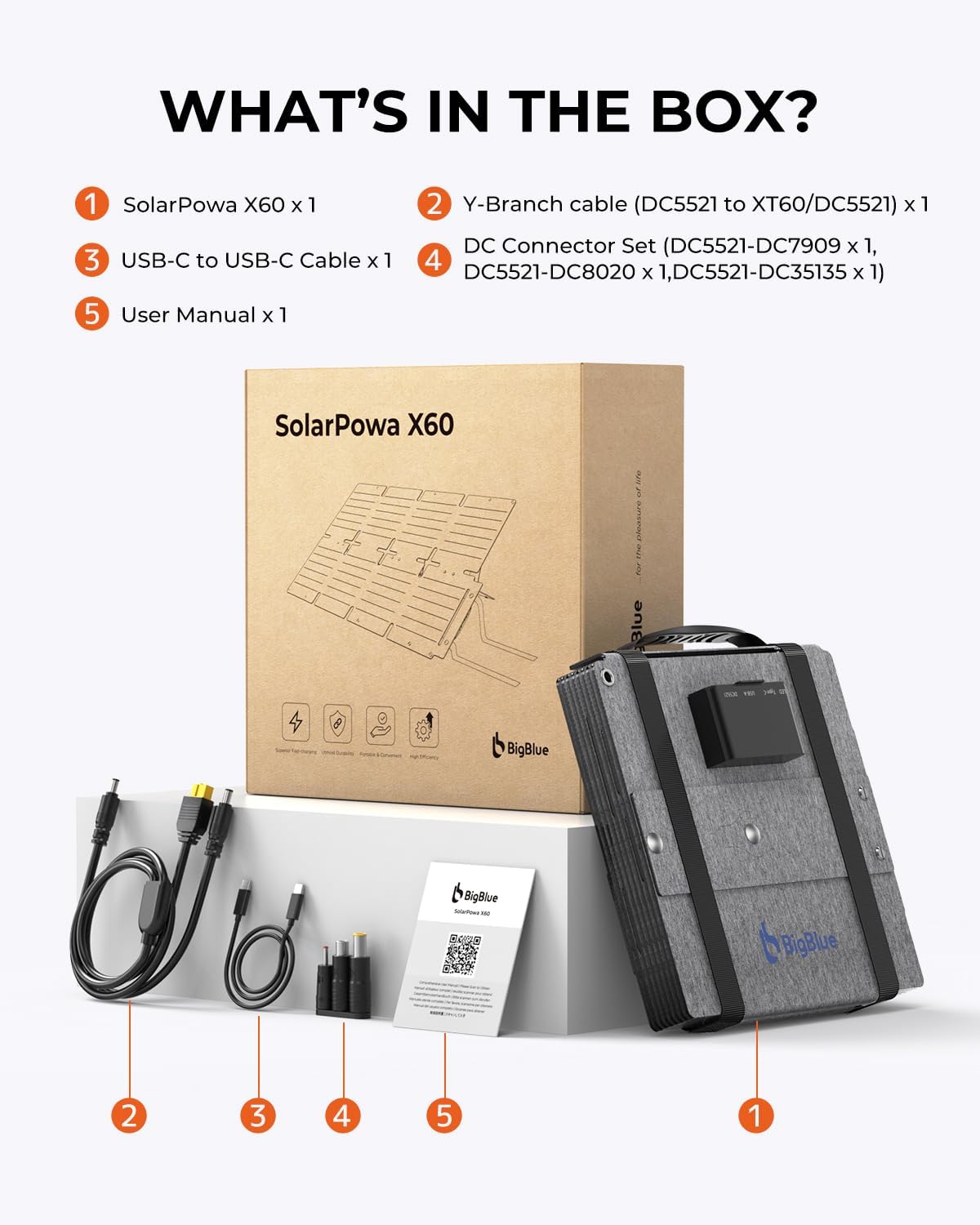 60W Foldable Solar Charger PD45W QC3 USB DC Camping