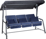 3 Seater Reclining Garden Swing Bed Navy Canopy Cushions 250kg