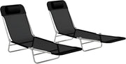 2 Foldable Sun Lounger Chairs Adjustable Recliner Black