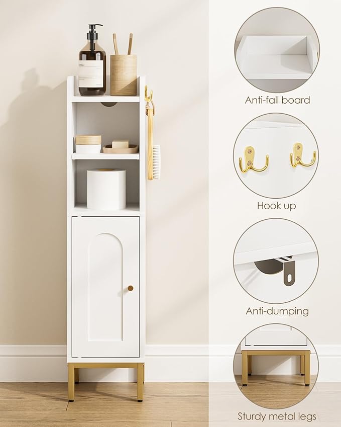 Slim Tall Bathroom Storage Cabinet Waterproof White Unit