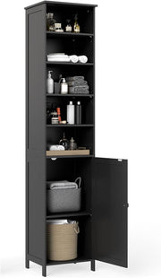 Tall Bathroom Storage Cabinet Shelf Cupboard Black