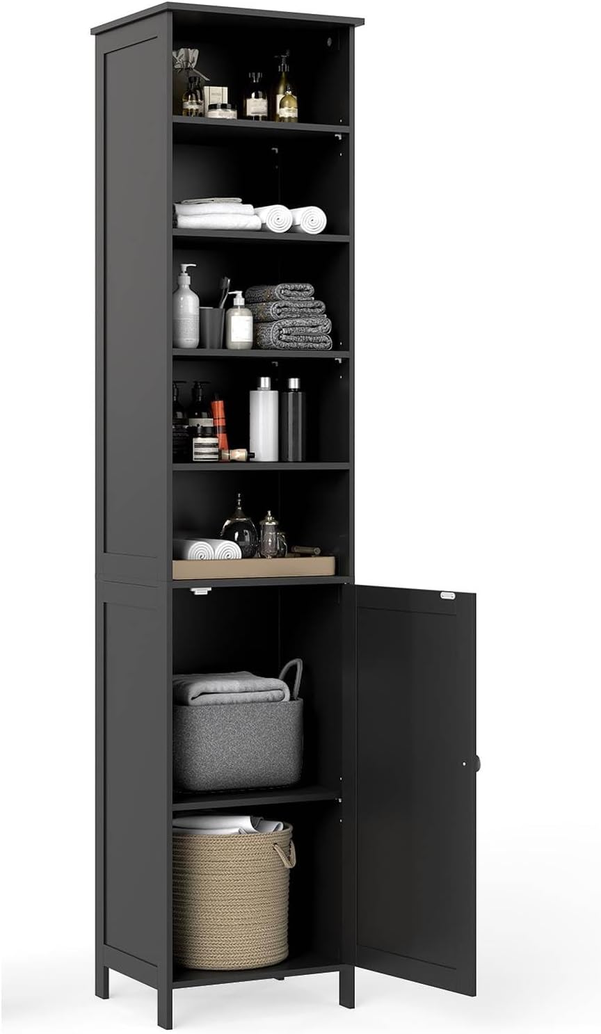Tall Bathroom Storage Cabinet Shelf Cupboard Black
