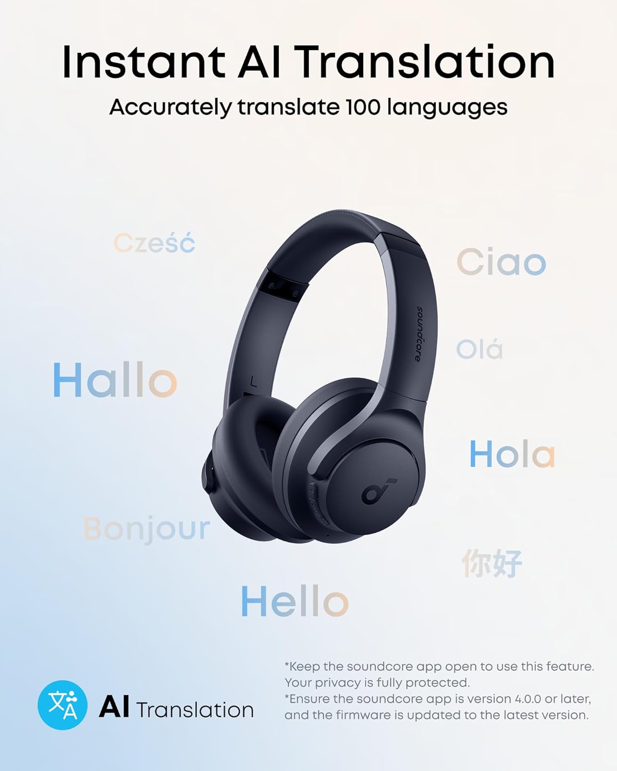 Wireless Hybrid Noise Cancelling Over Ear Headphones 40Hr Battery Blue