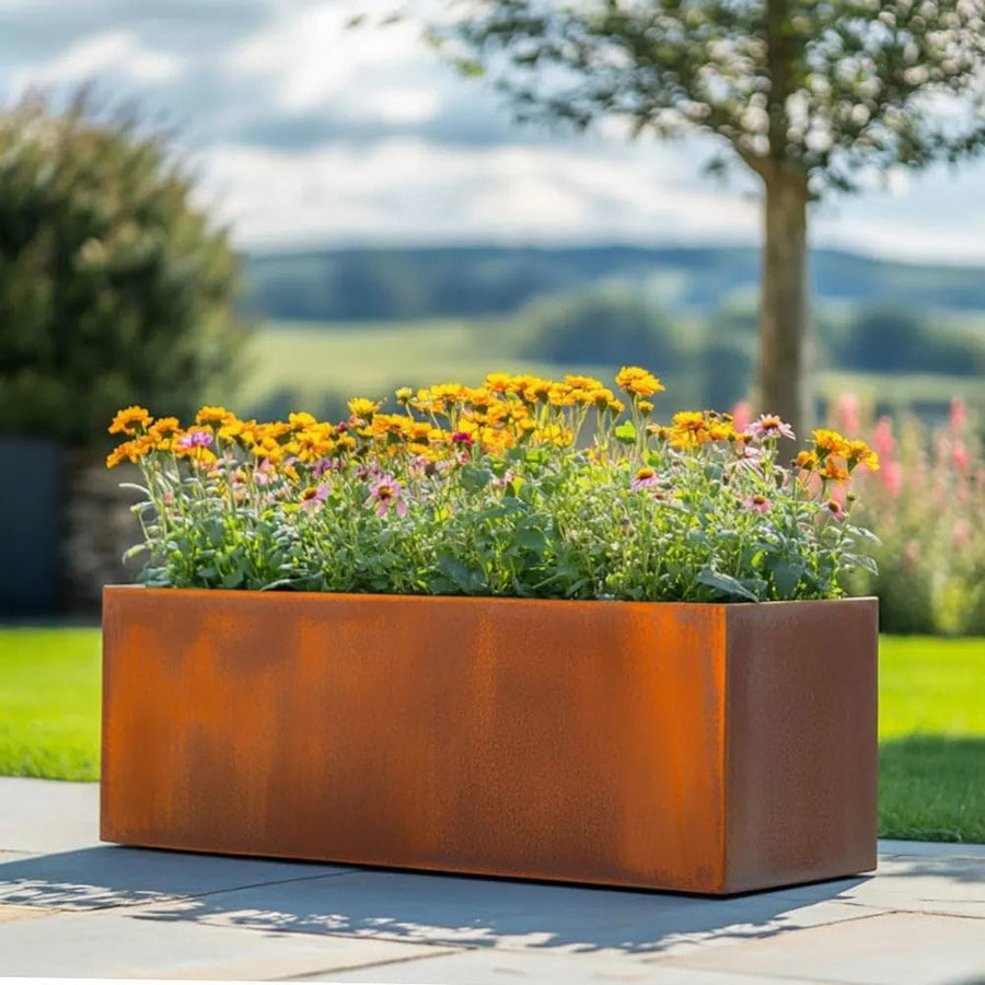 Corten Steel Trough Planter Rust Finish Garden Box 75cm
