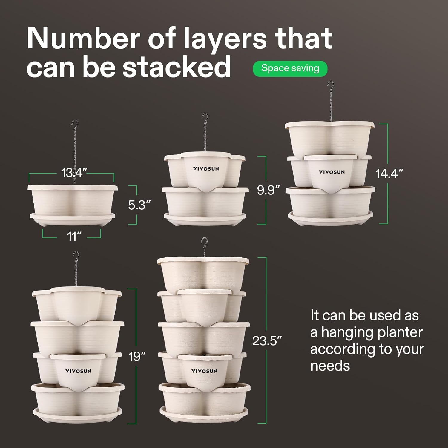 Vertical Strawberry Planter 5 Tier Stackable Garden Pots 2 Pack