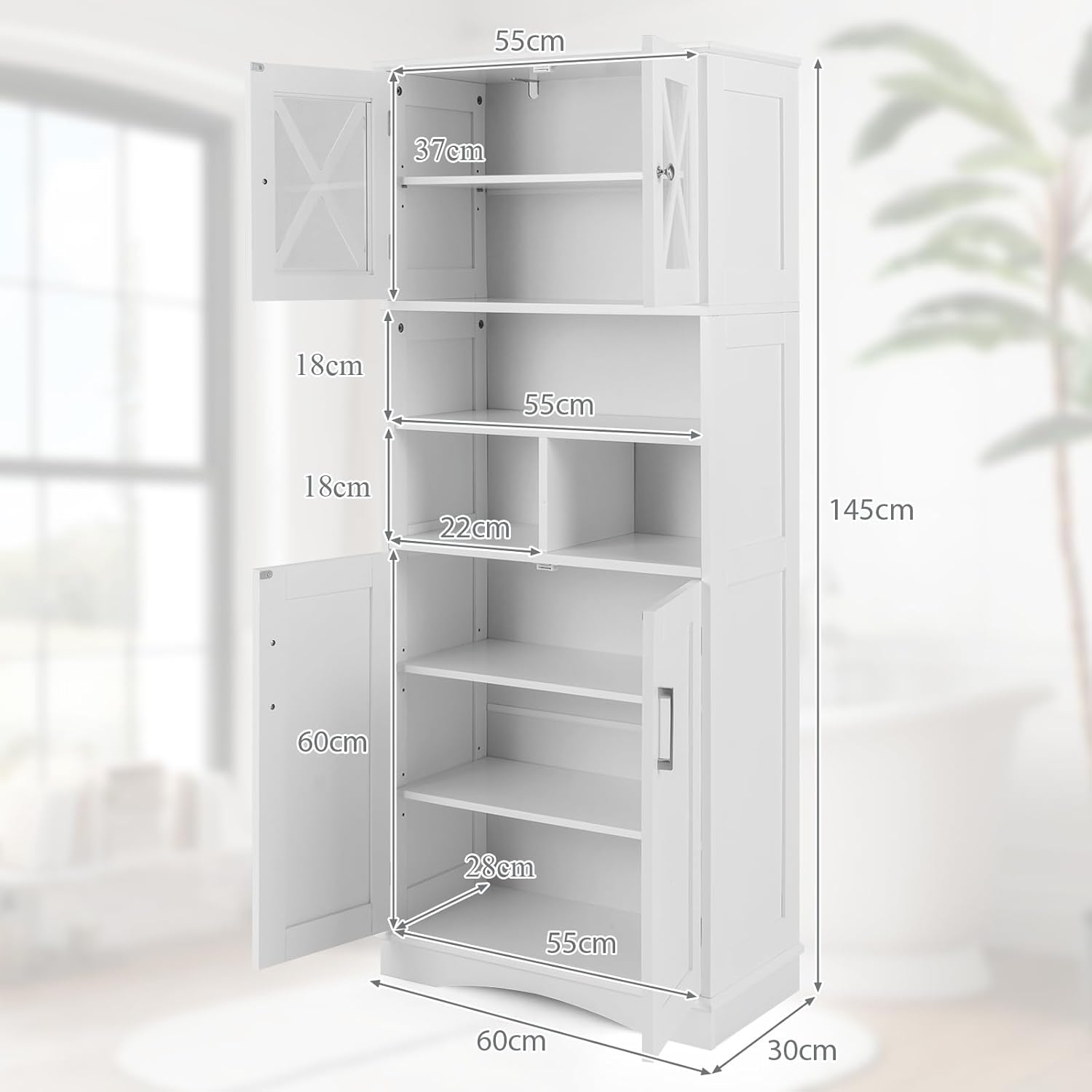 Tall Storage Cabinet White Adjustable Shelf Door Unit