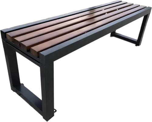 Weatherproof Outdoor Garden Bench Steel Wood Patio Seat 100x40x45cm