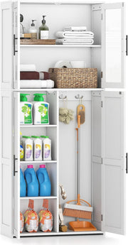 Tall Storage Cabinet White Adjustable Shelves Hook Unit