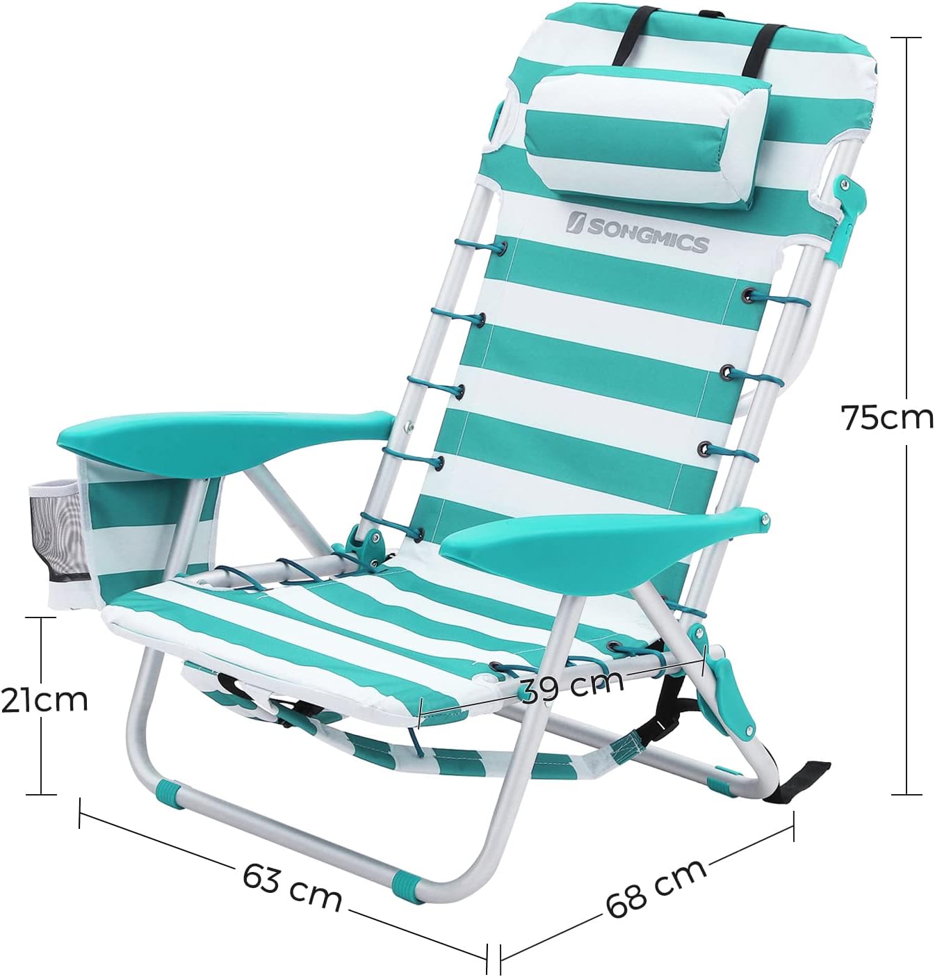 Portable Beach Chairs Set of 2 Reclining Foldable Seats