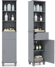 Tall Slim Storage Cabinet Grey Drawer Shelves Door Unit