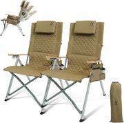 Set of 2 Reclining Camping Chairs High Back Khaki