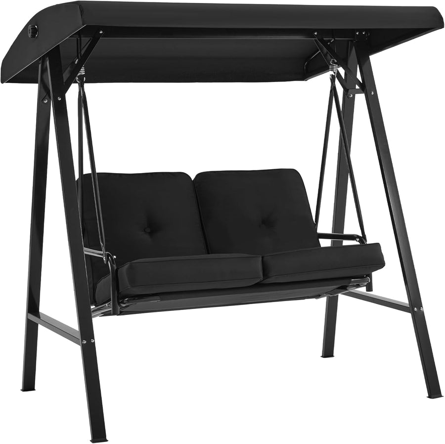 3 Seater Garden Swing Chair Black Canopy Cup Trays