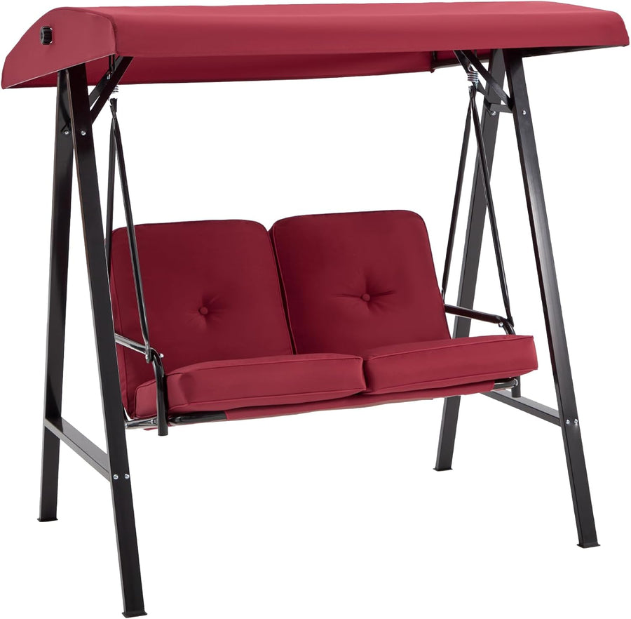2 Seater Garden Swing Chair Red Canopy Thick Cushion