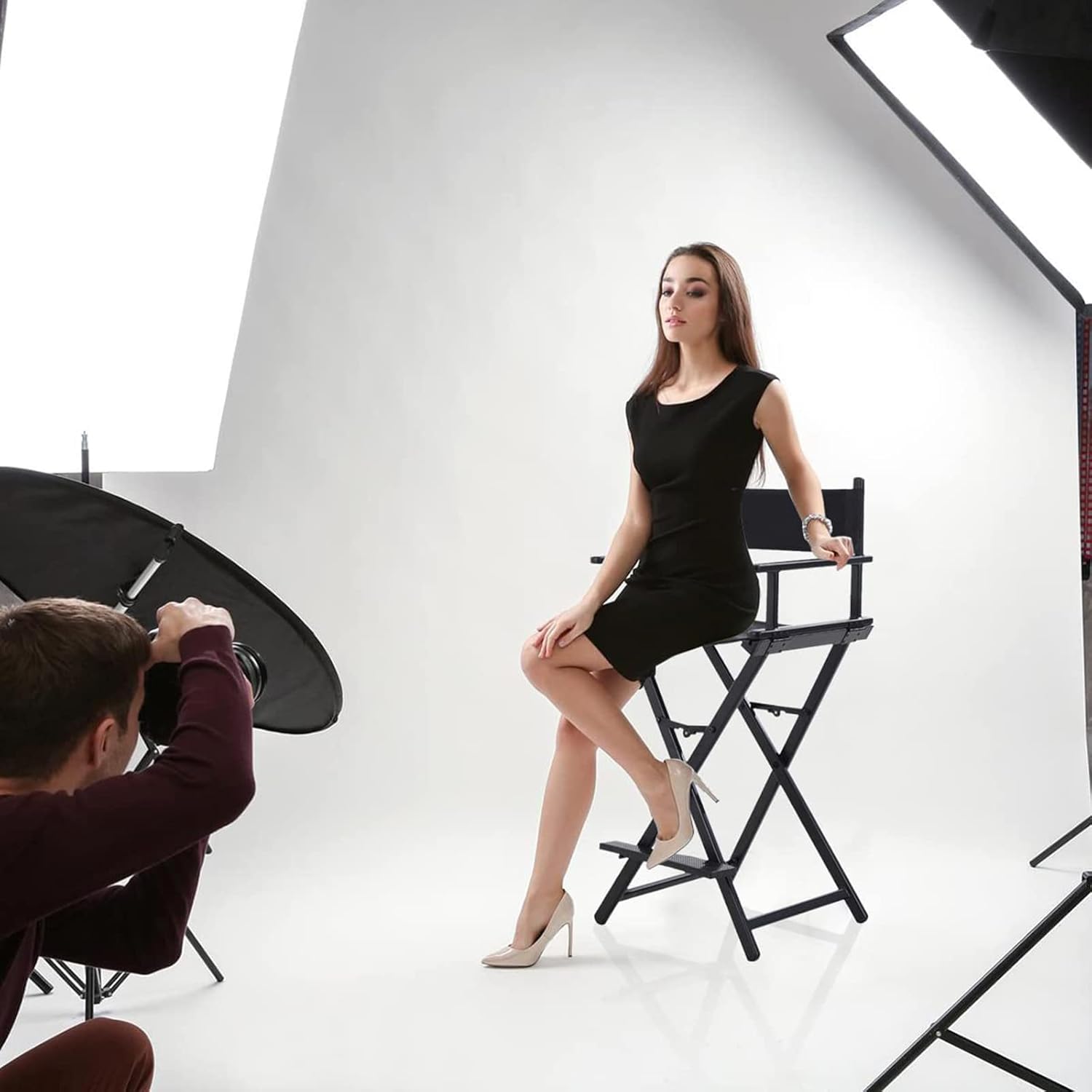 Portable Tall Director Chair with Footrest Black