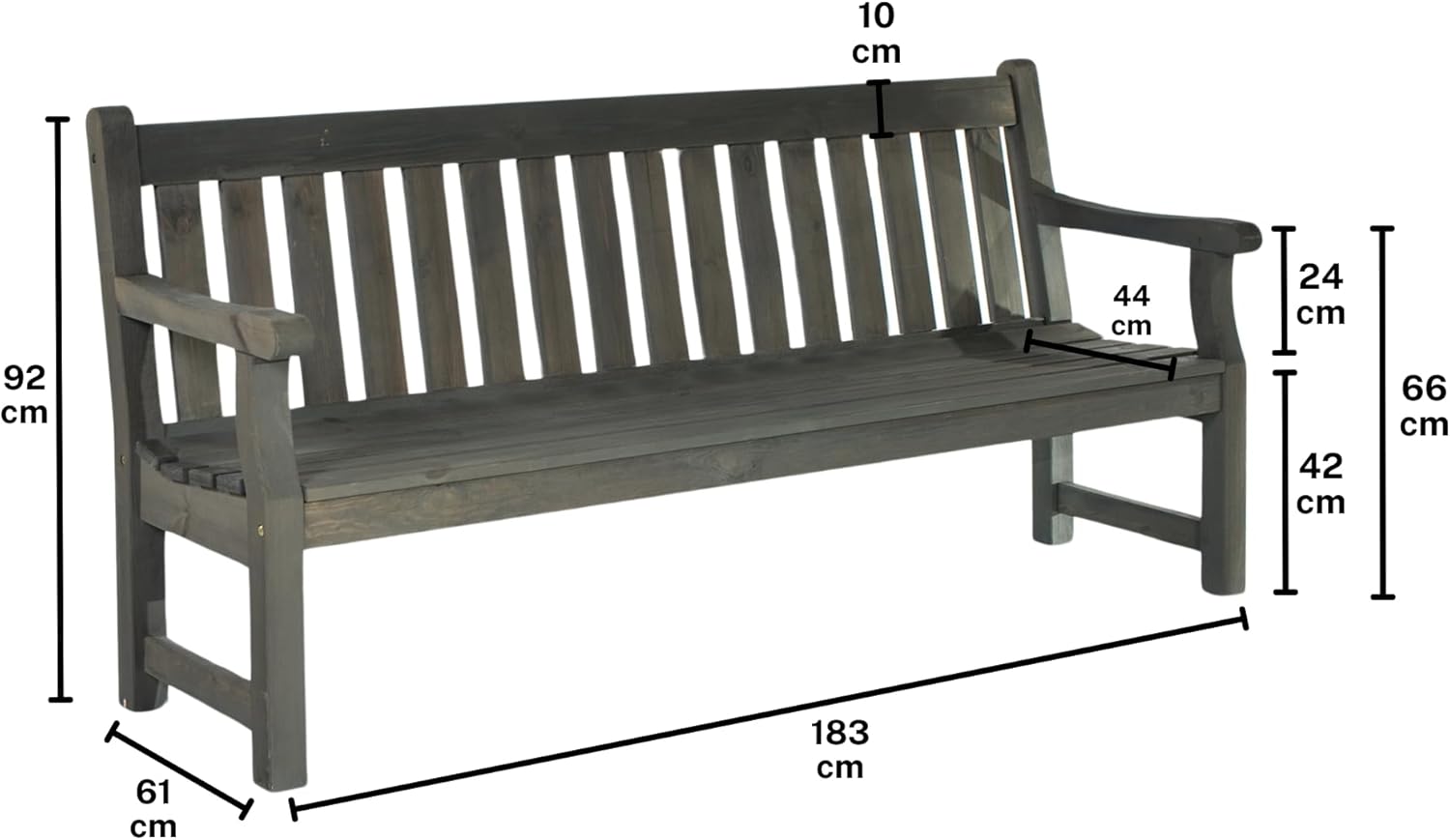 183cm Wooden Garden Bench 4 Seater Heavy Duty Park Seat Dark Grey