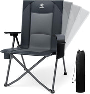 Luxury Reclining Camping Chair Foldable Heavy Duty 350lbs Grey