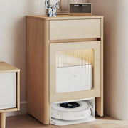 Robot Vacuum Storage Cabinet Wooden Side Table Drawer Wheels