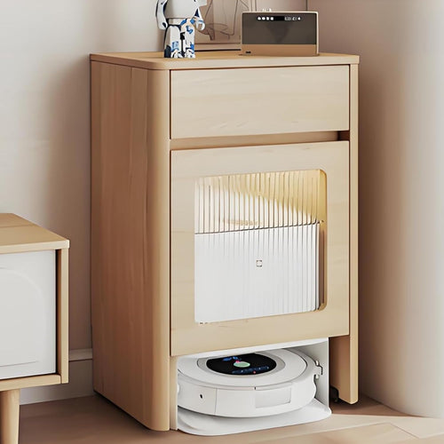 Robot Vacuum Storage Cabinet Wooden Side Table Drawer Wheels