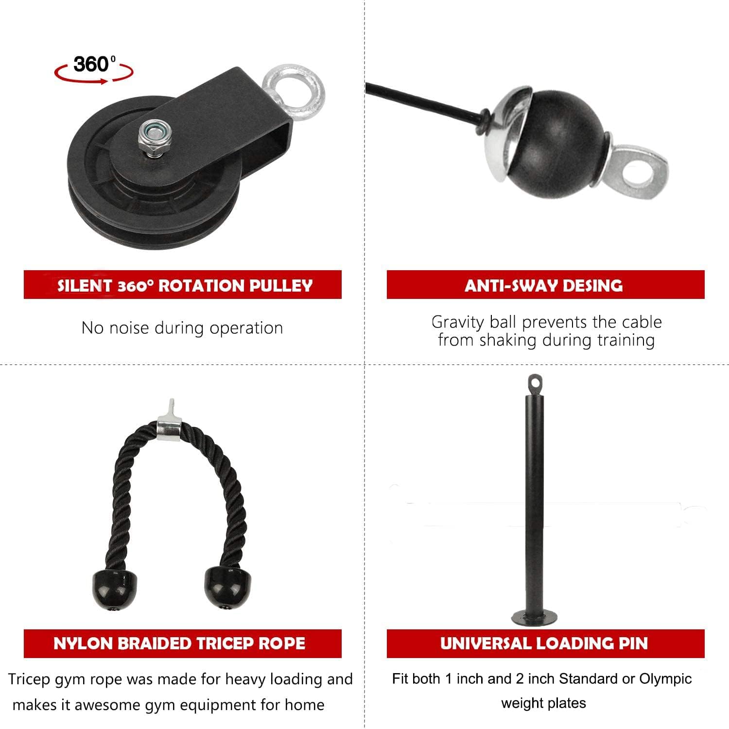 Home Gym Cable Pulley System LAT Pulldown Strength Trainer 100kg