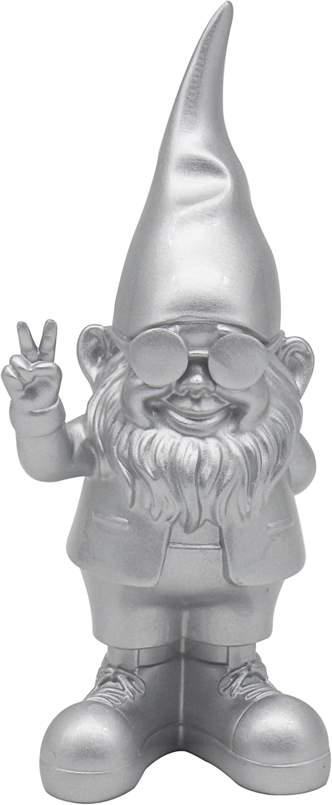 Peace Hand Gnome Statue Silver 20cm Indoor Outdoor Home Decor