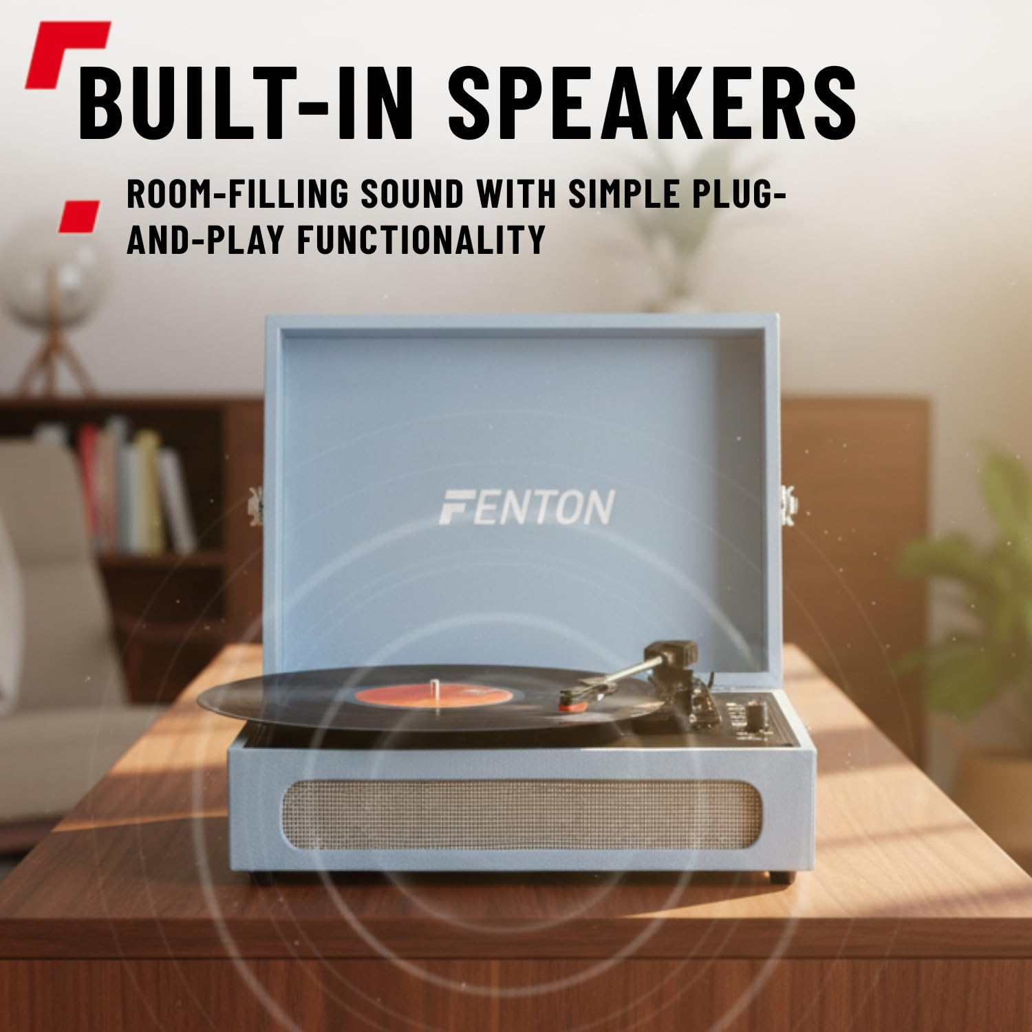 Portable Briefcase Record Player Bluetooth 3 Speed Blue
