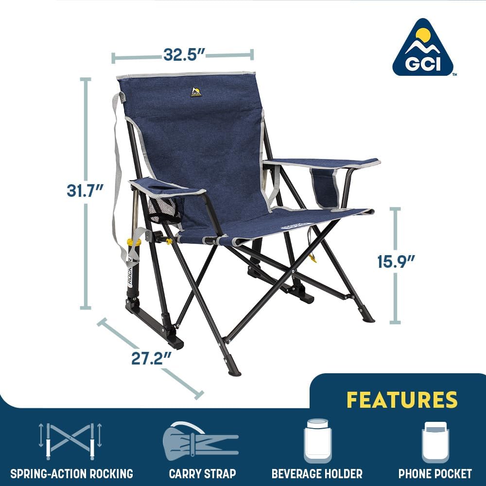 Portable Folding Rocking Camping Chair with Drink Holder Blue