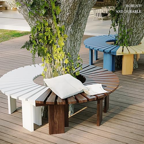 Curved Wooden Garden Bench Backless Outdoor Tree Patio Seat