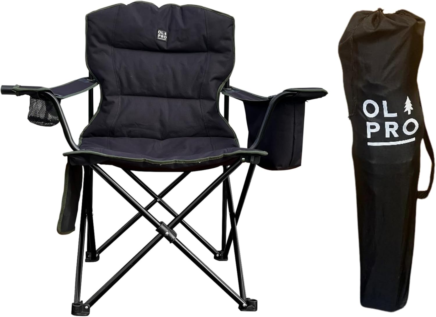 Padded Folding Camping Chair with Cooler Green