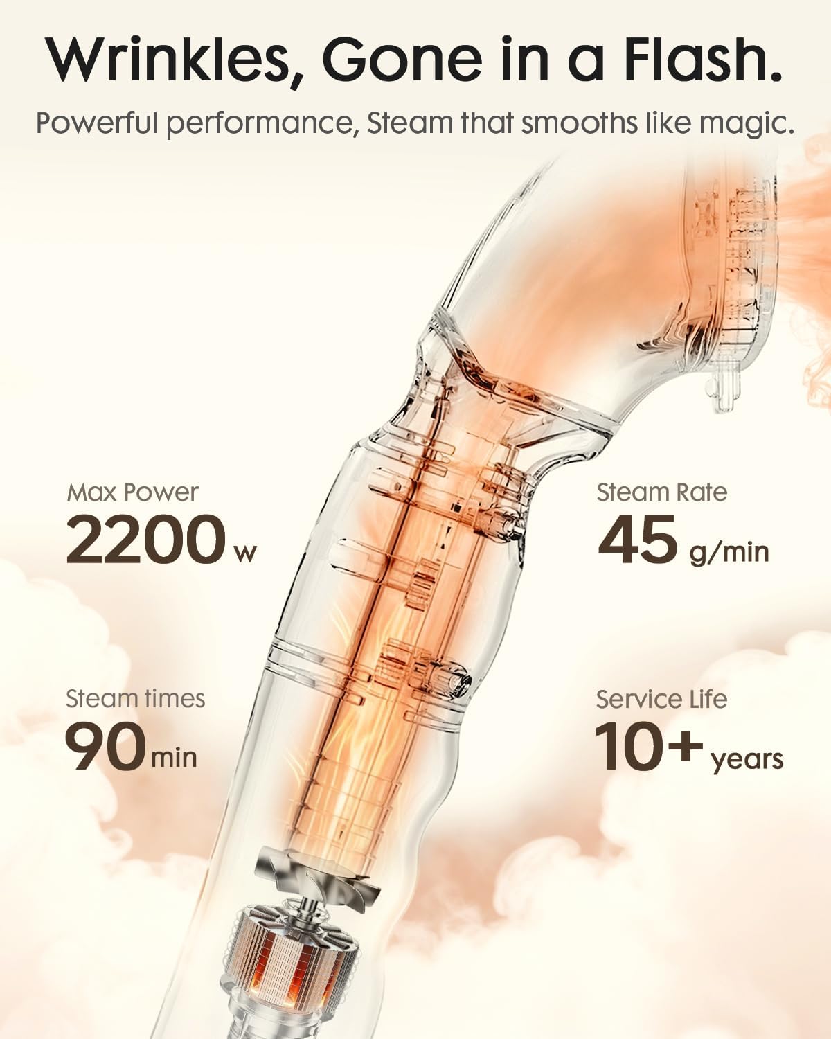 2200W Garment Steamer Upright 3L Tank 90 Min Steam 45g Power