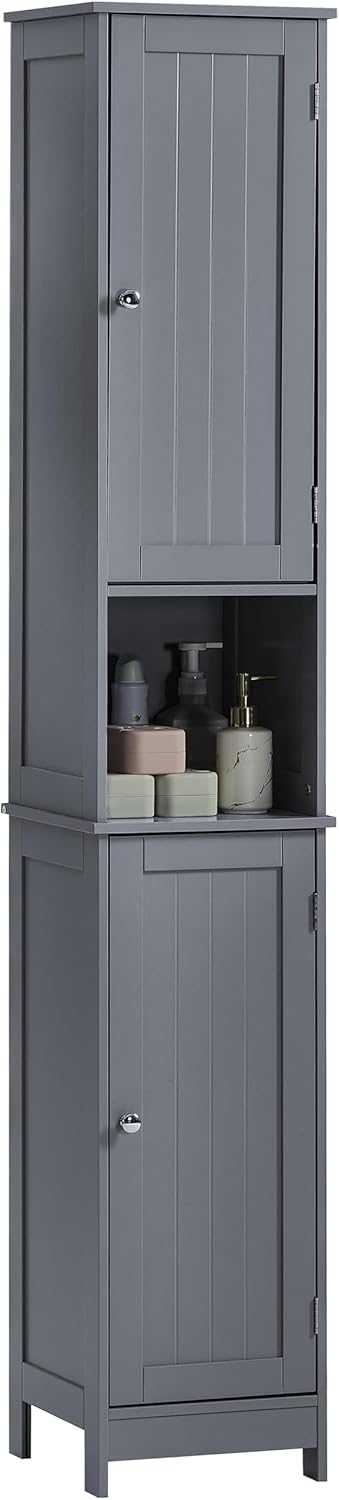 Tall Bathroom Storage Cabinet Grey 2 Door Tallboy Unit