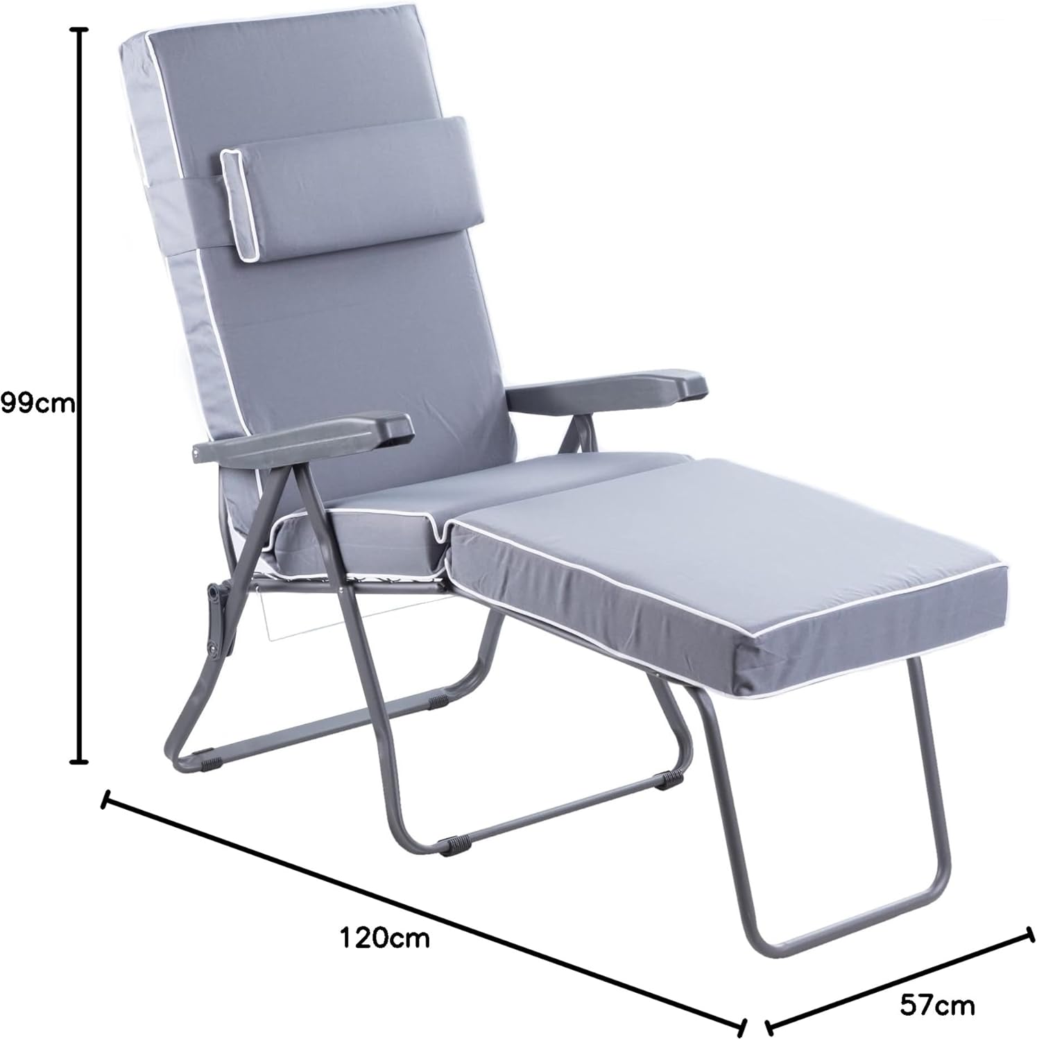 Luxury Garden Sun Lounger with Cushion 5 Position Grey