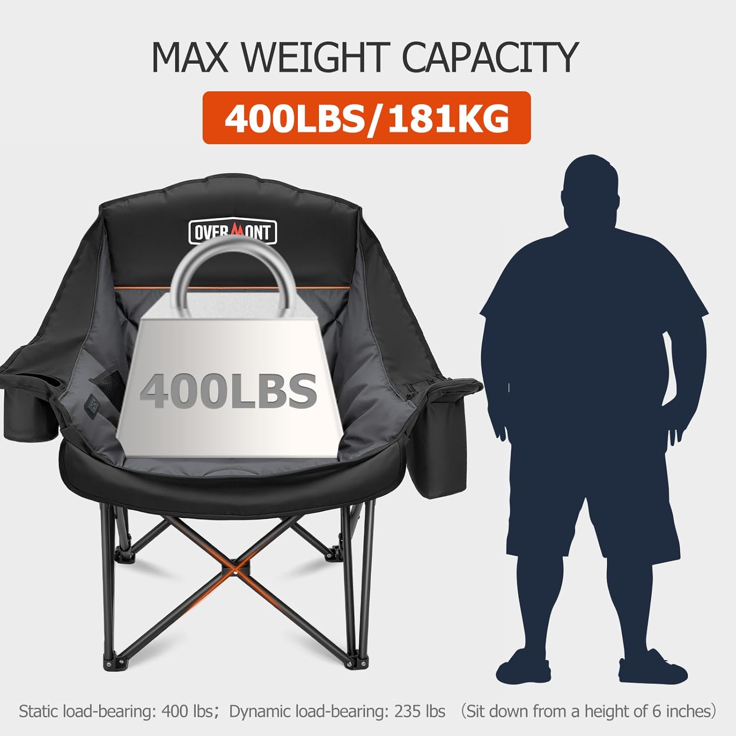 Heated XL Camping Chair 400lb Oversized Padded Black