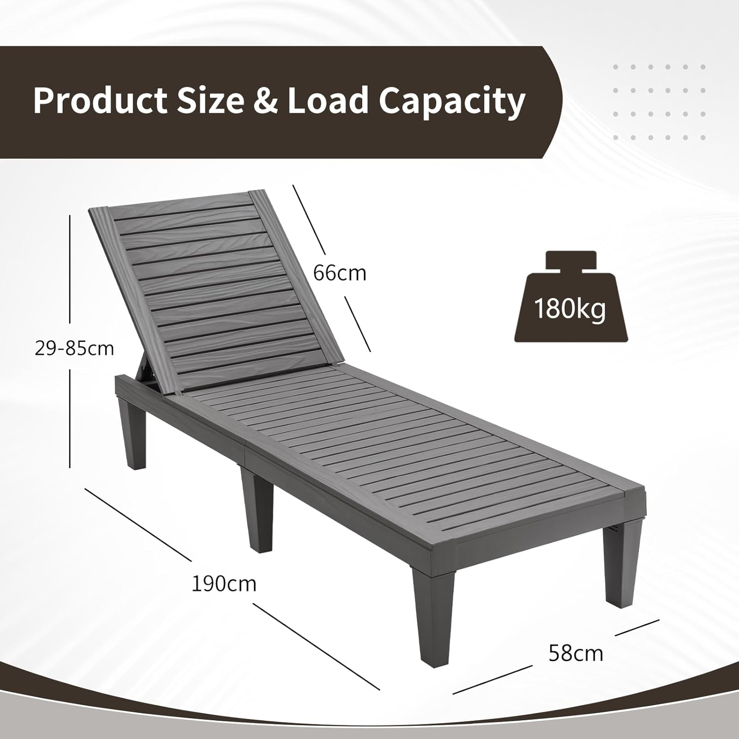 Sun Lounger 5 Position Recliner Chair Grey Wood Effect