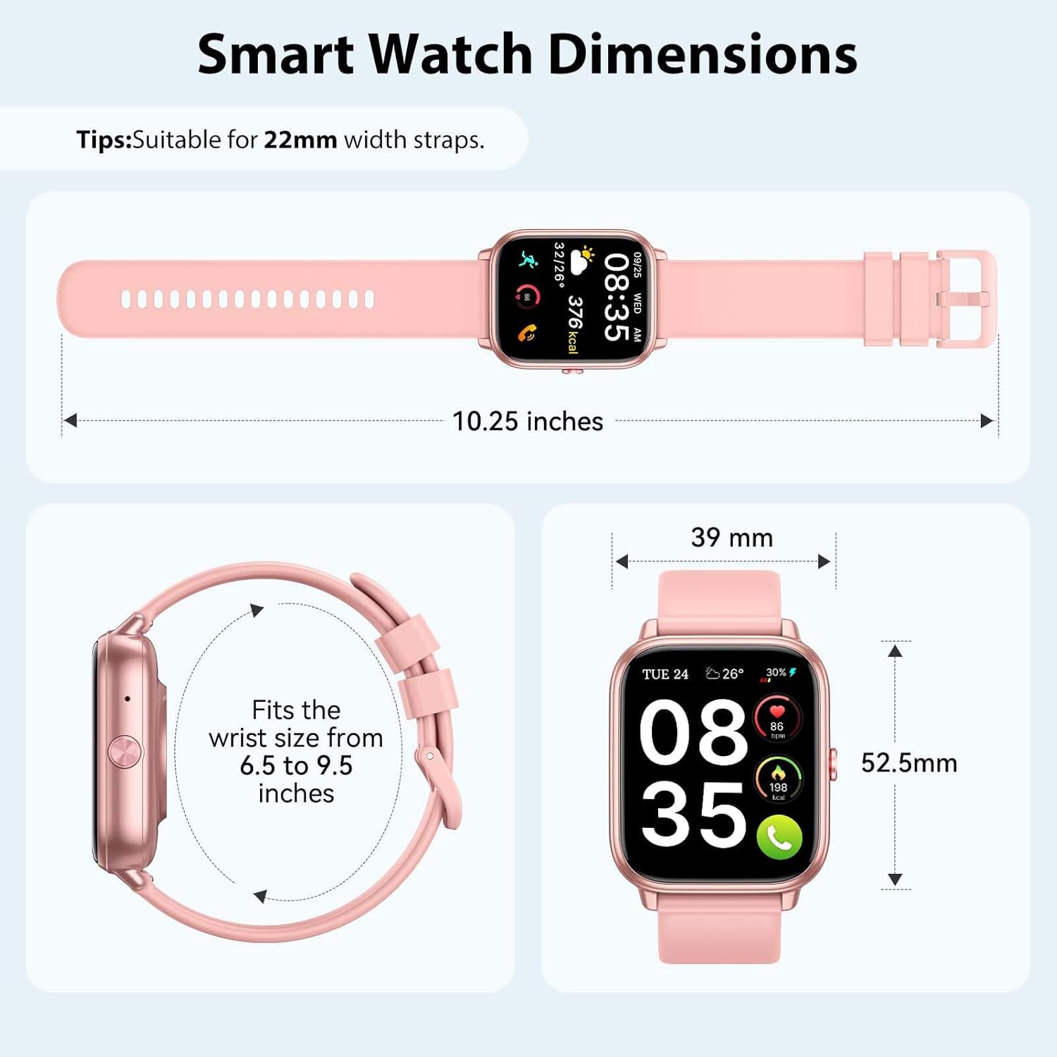 Smart Watch 20 Day Battery Bluetooth Calling Fitness Tracker Pink