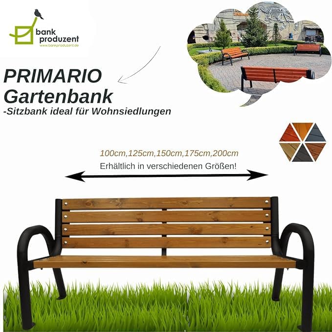 4 Seater Outdoor Garden Bench Steel Frame Wood Slats 200cm