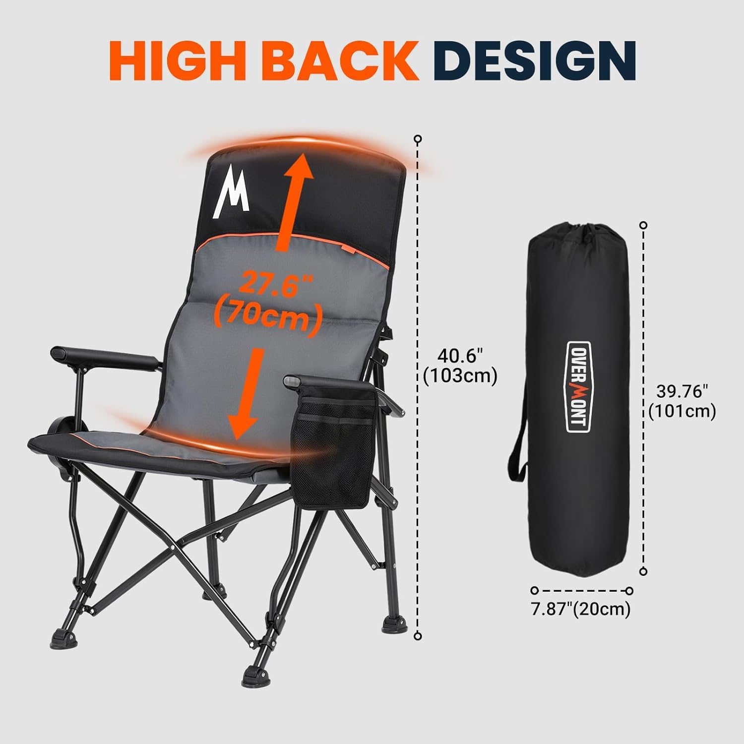 Oversized Adjustable Camping Chair High Back Black